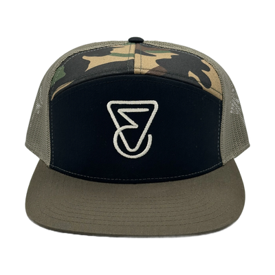 ERA 7-Panel Trucker Twill Headwear, Black/Camo/Loden